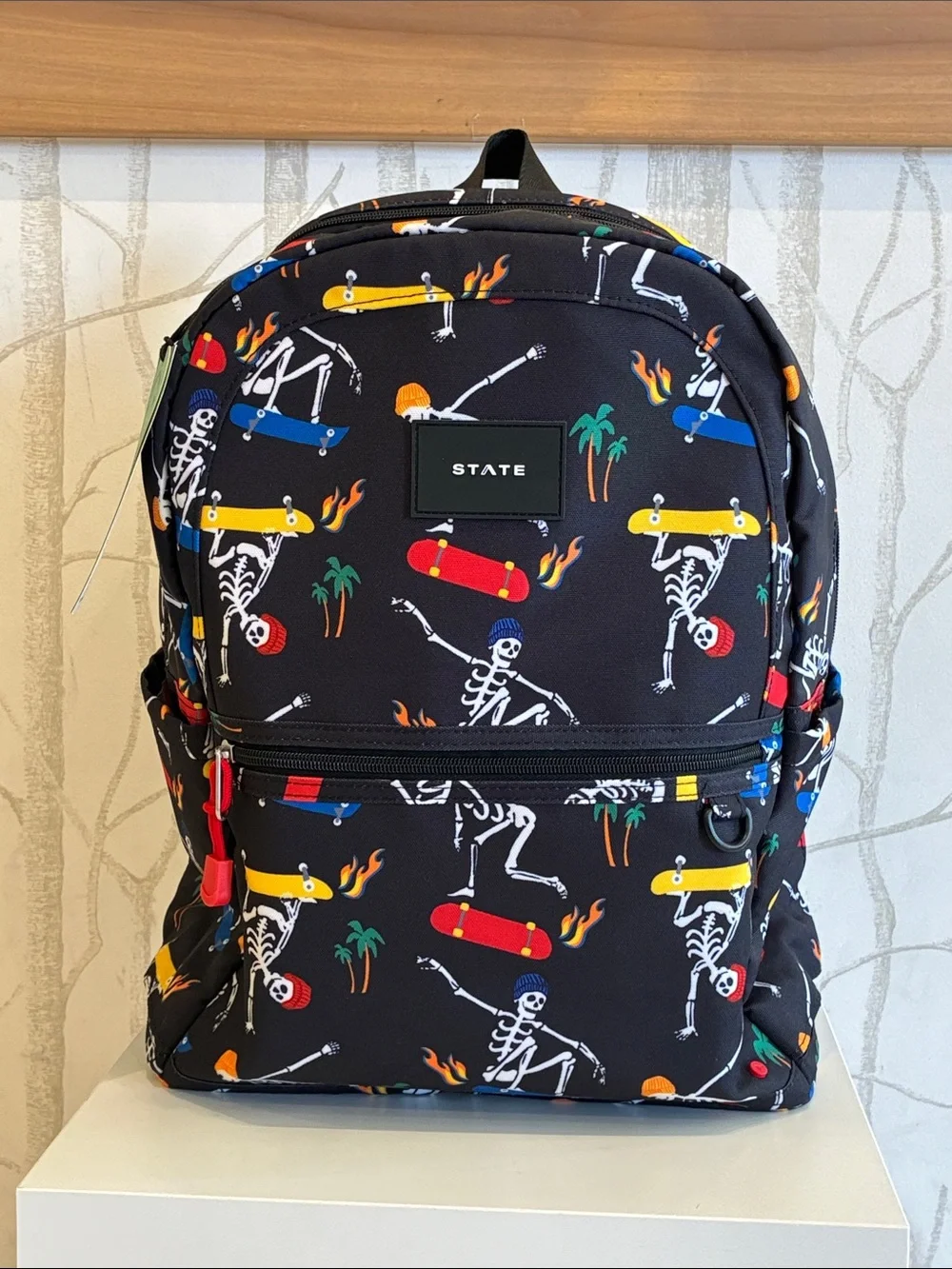 STATE Black Backpack with Multicolor Skate Skeleton Print